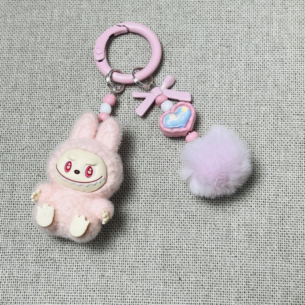New Popular Hot! mini pink Mocha bunny Labubu Baby keychain dangeler figure